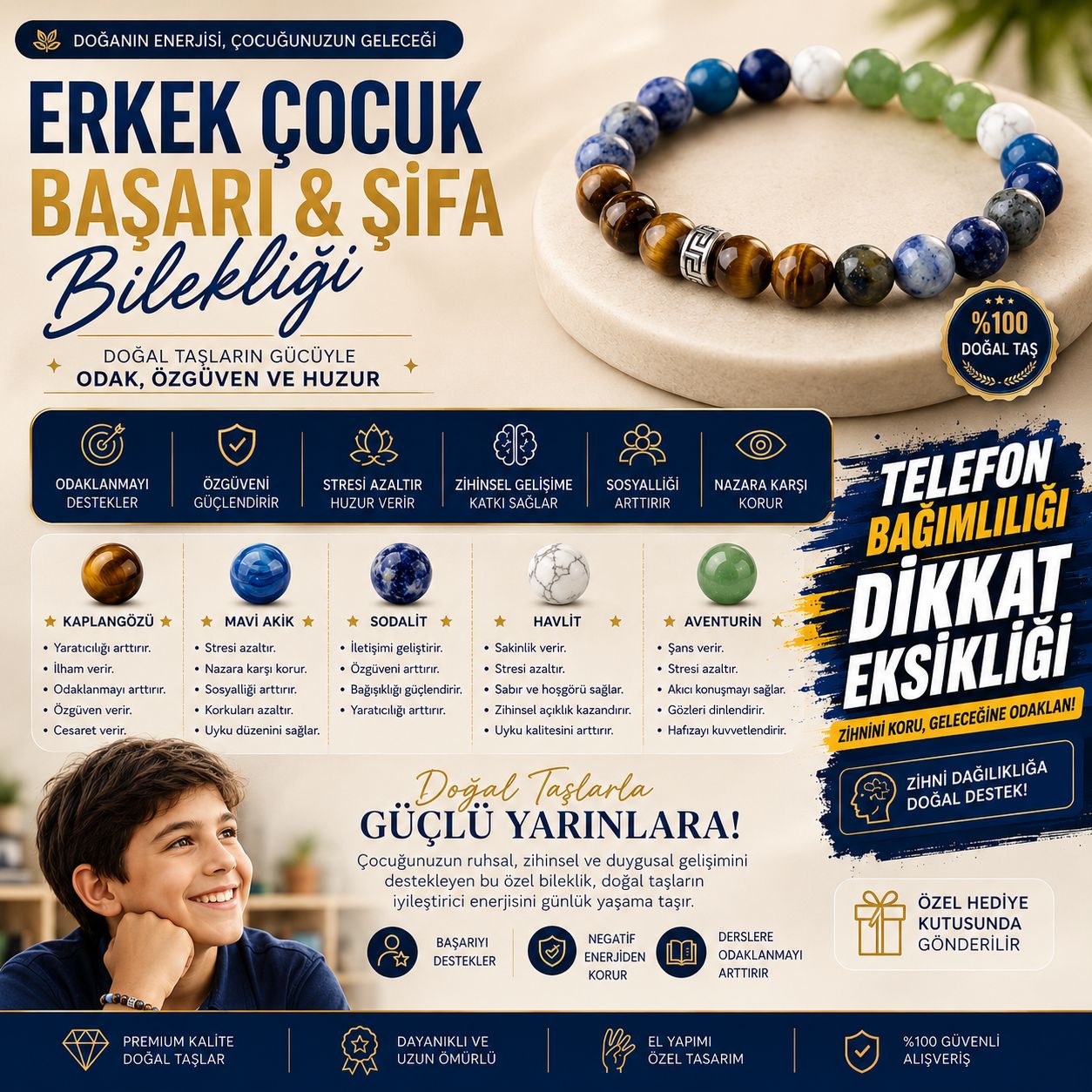 Erkek Çocuk Başarı & Şifa Bilekliği