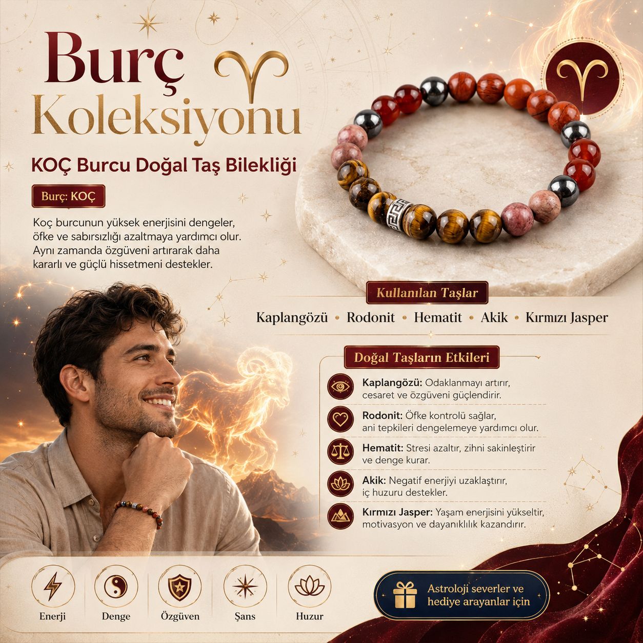Koç Burcu Doğal Taş Bilekliği | Burç Koleksiyonu