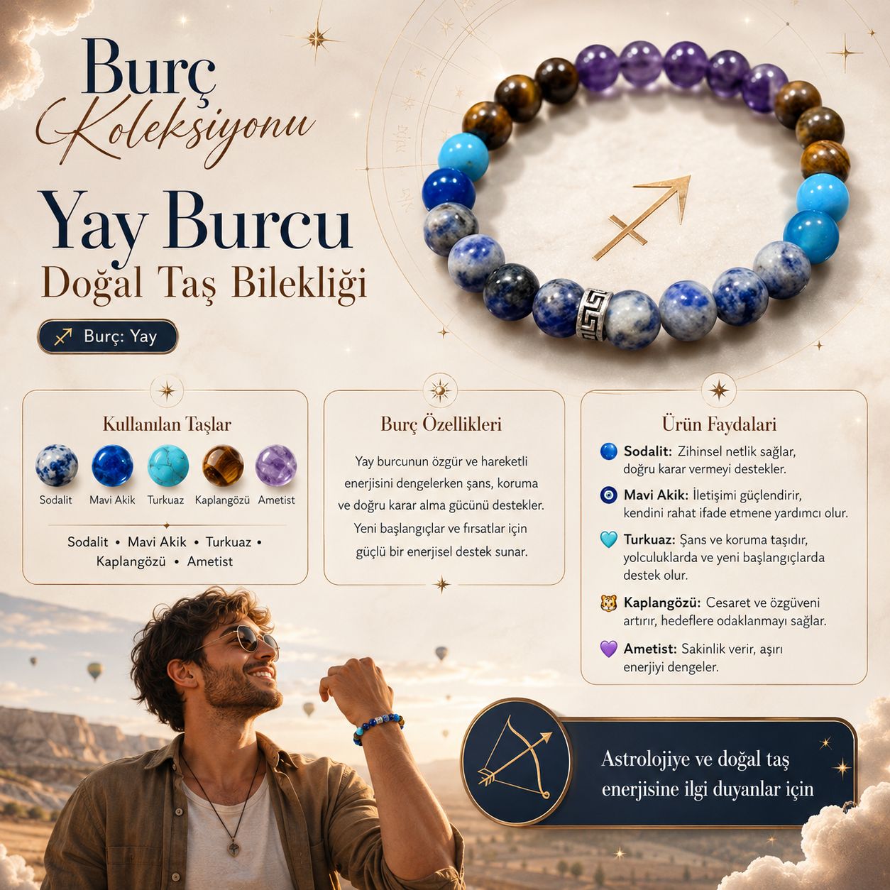 Yay Burcu Doğal Taş Bilekliği | Burç Koleksiyonu