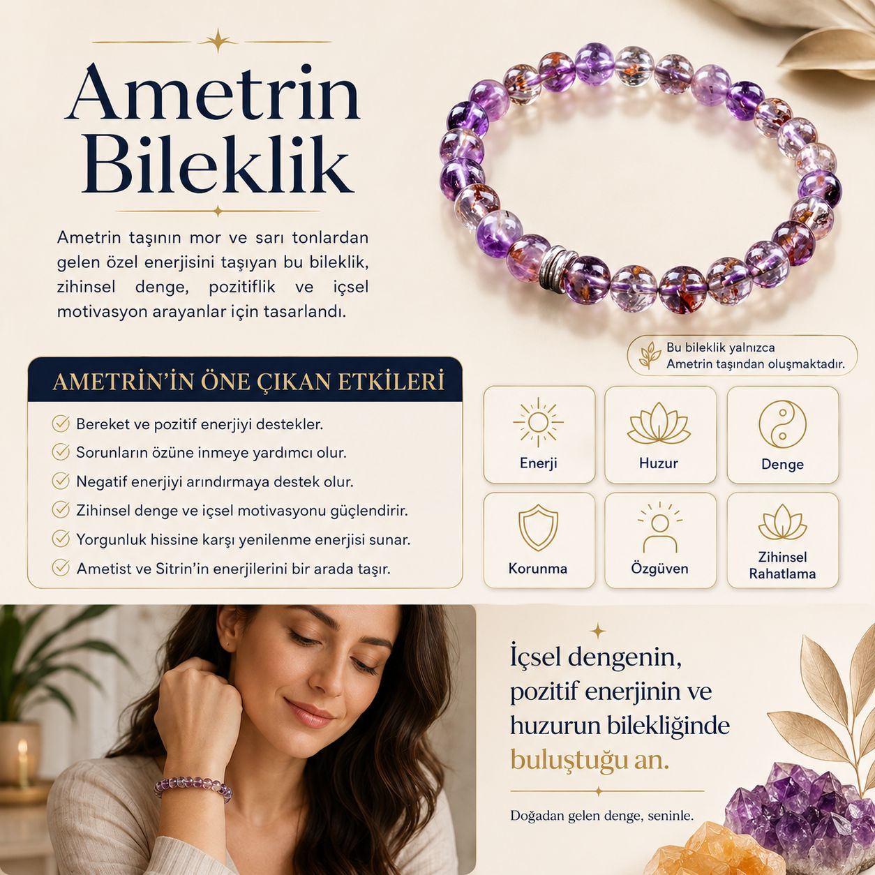 Ametrin Doğal Taş Bileklik