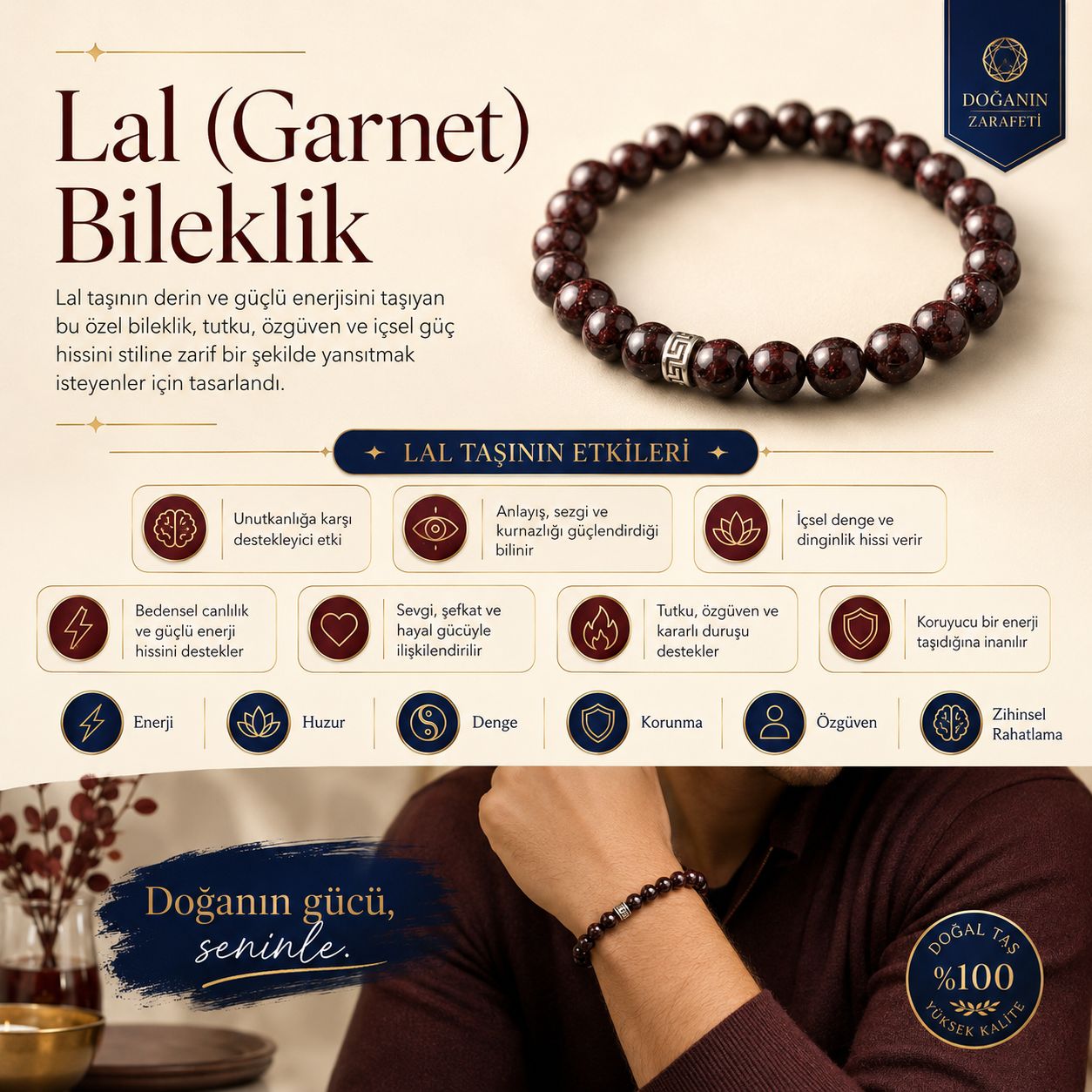 Lal (Garnet) Doğal Taş Bileklik