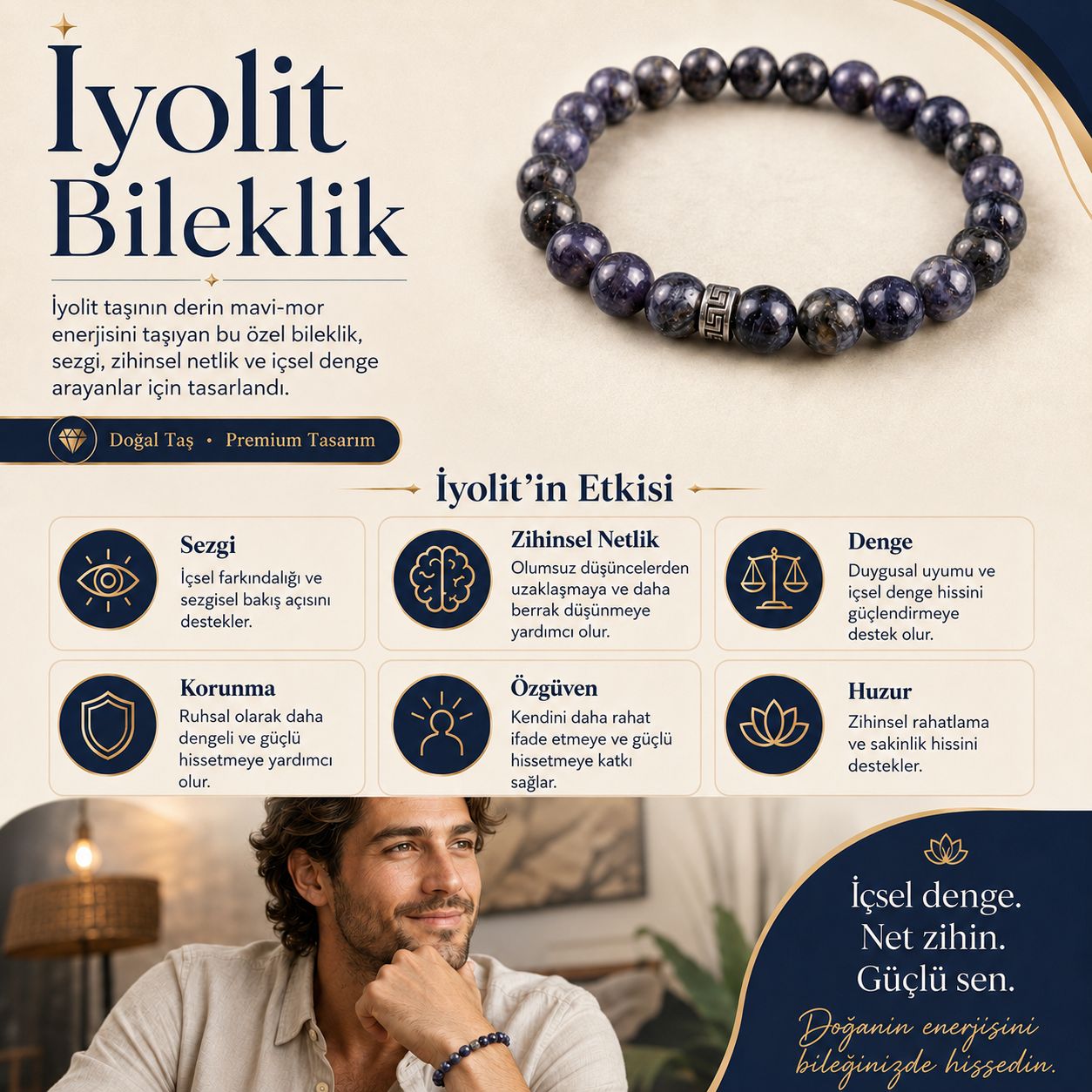 İyolit Doğal Taş Bileklik