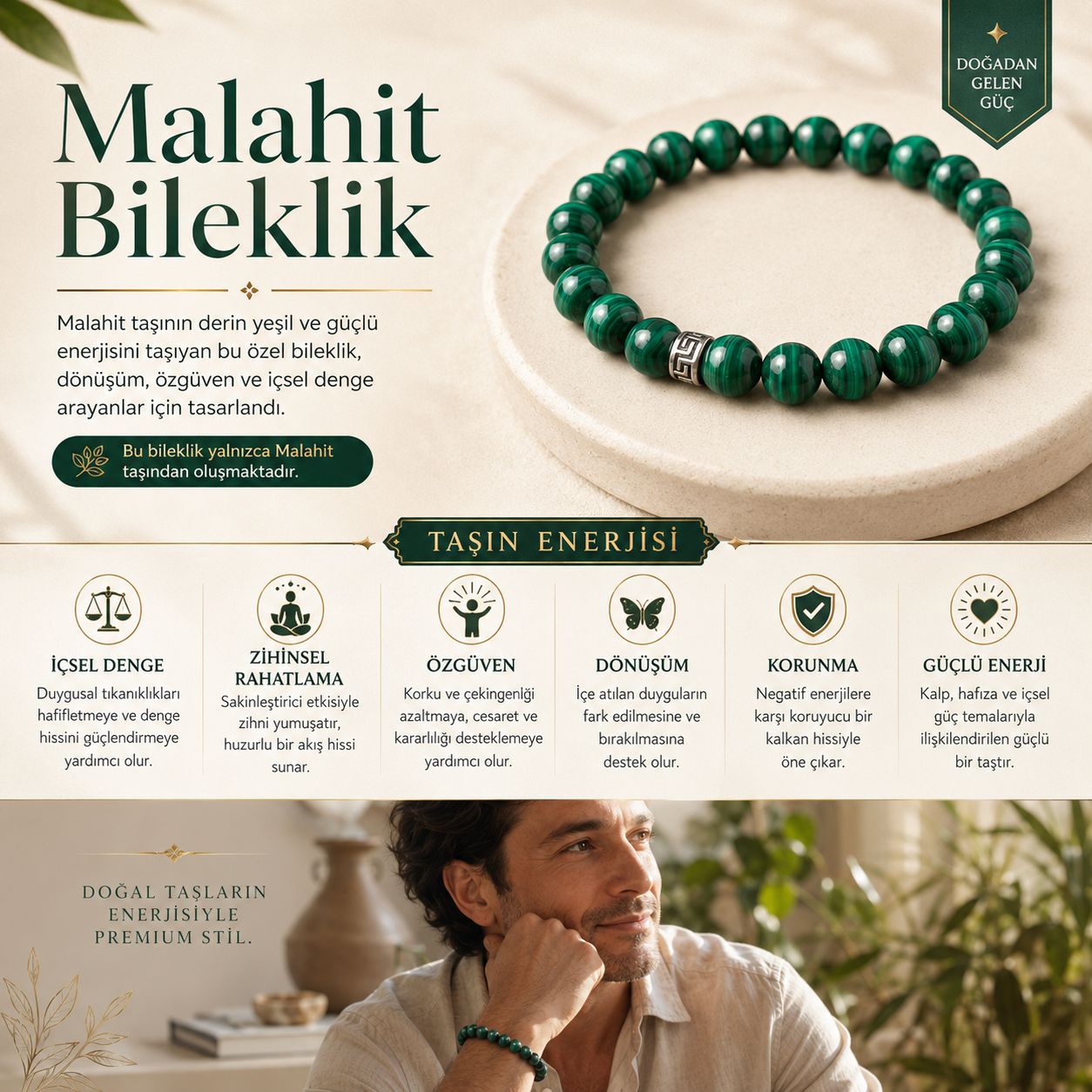 Malahit Doğal Taş Bileklik