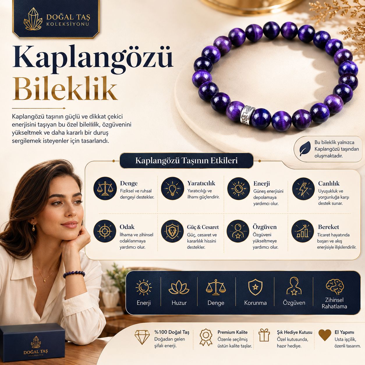 Kaplangözü Doğal Taş Bileklik (Mor)