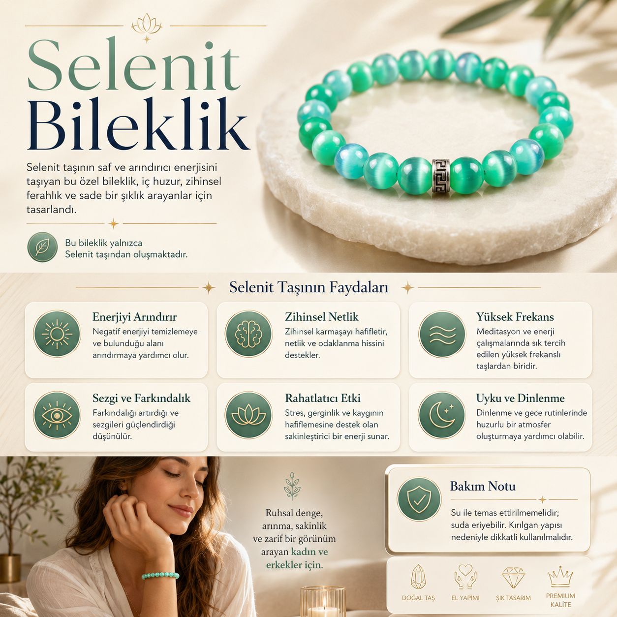 Selenit Doğal Taş Bileklik