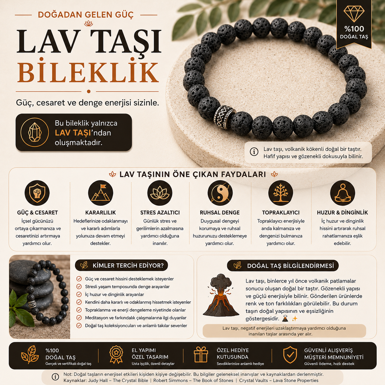 Lav Taşı Doğal Taş Bileklik
