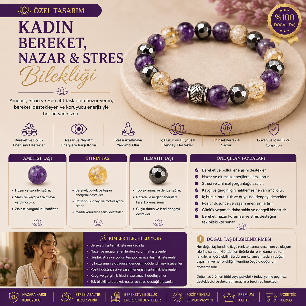 Kadın Bereket, Nazar & Stres Bilekliği