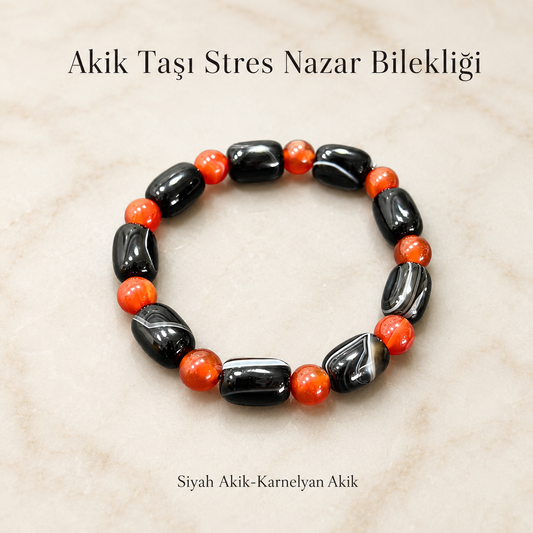 Özel Tasarım Akik, Nazar & Stres Bilekliği