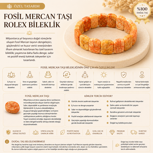 Fosil Mercan Taşı Rolex Bileklik