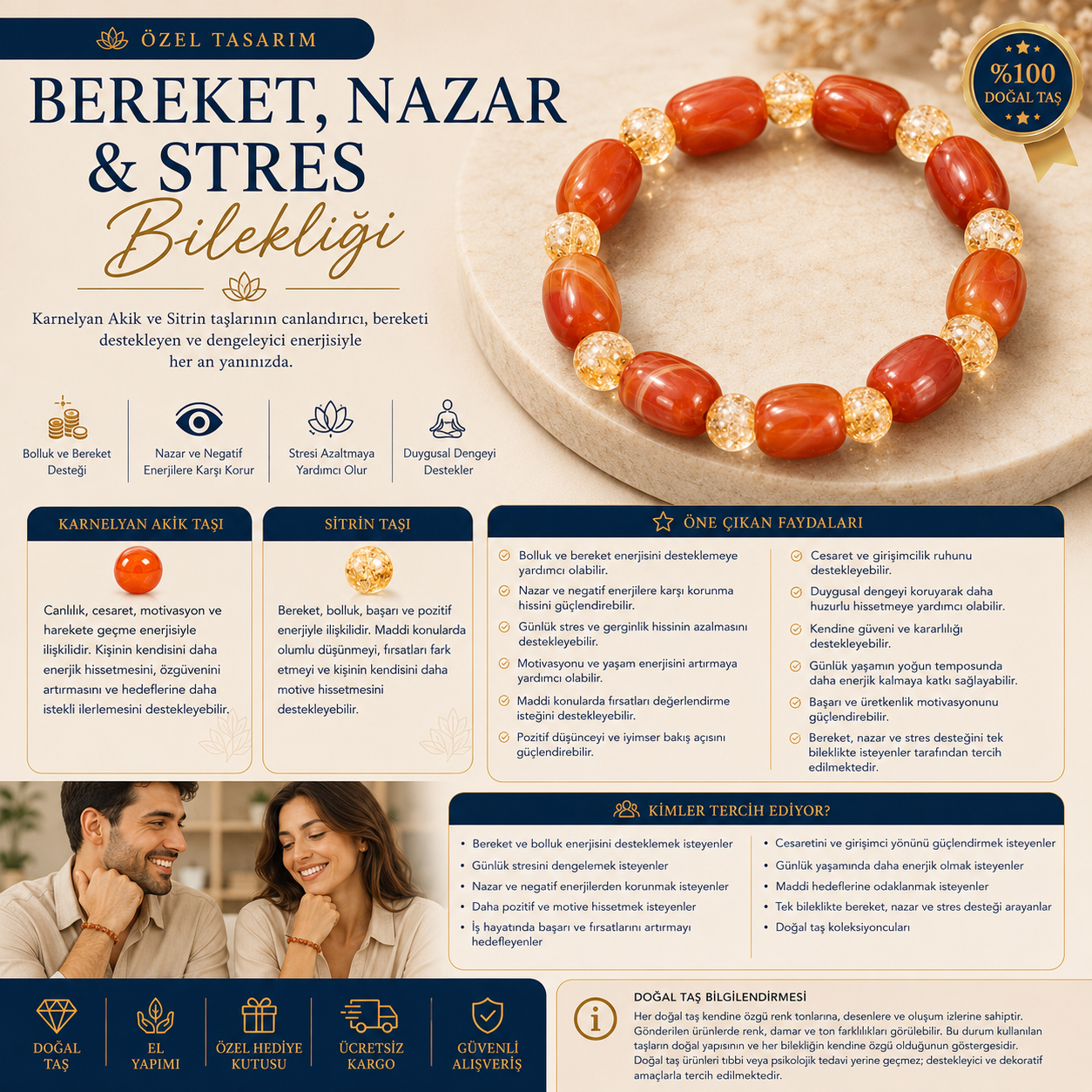 Özel Tasarım Bereket, Nazar & Stres Bilekliği