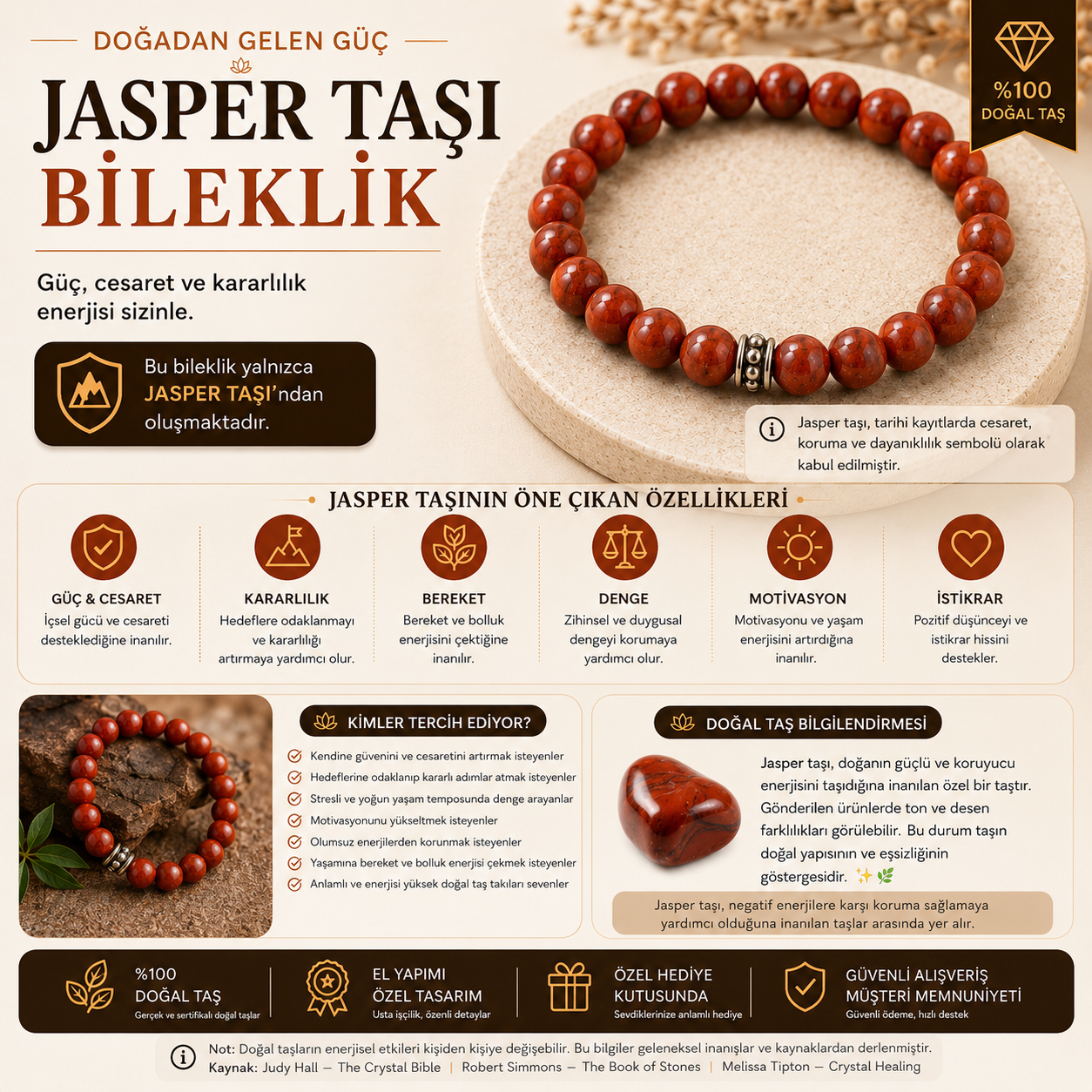 Kırmızı Jasper Taşı Doğal Taş Bileklik