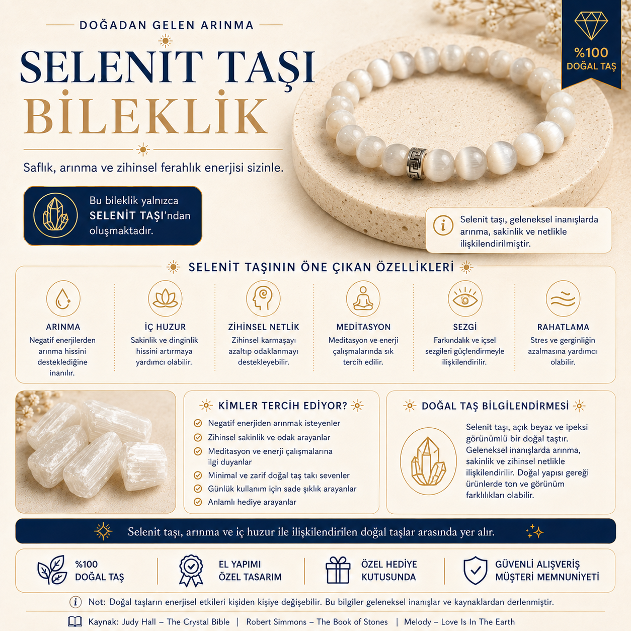 Selenit Doğal Taş Bileklik