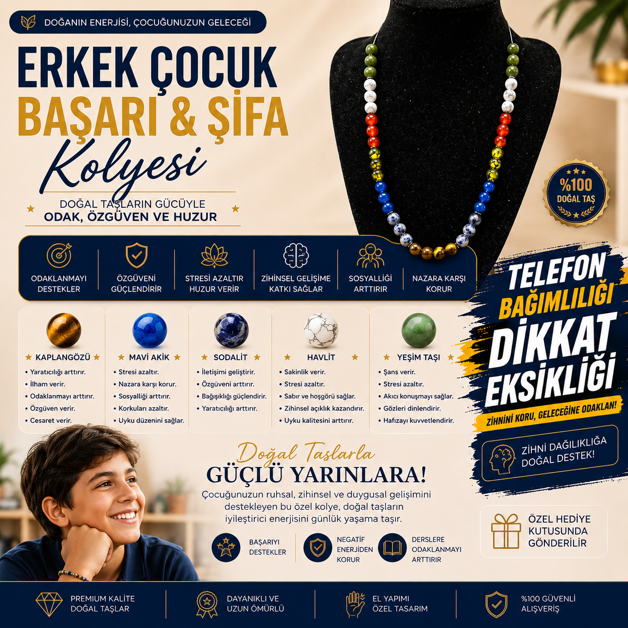 Erkek Çocuk Başarı & Şifa Kolyesi