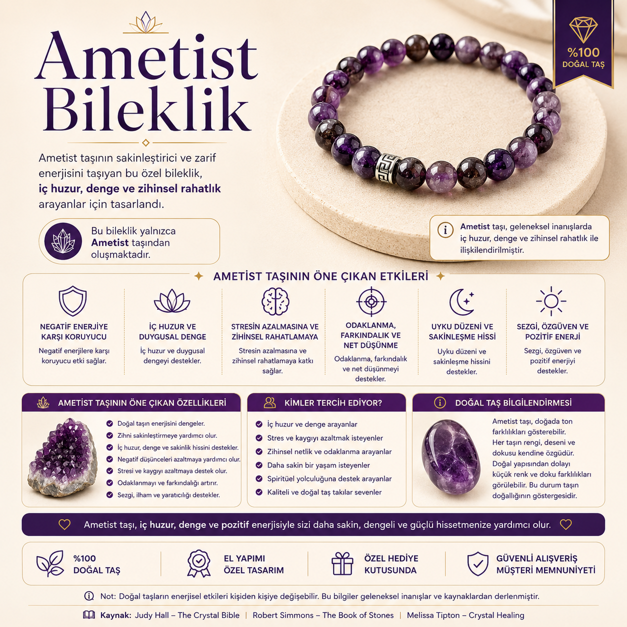 Ametist Doğal Taş Bileklik