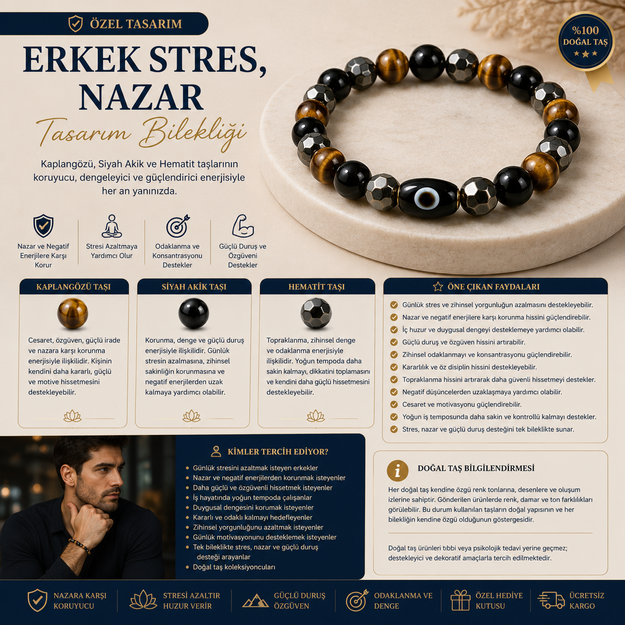 Erkek Stres, Nazar Tasarım Bileklik