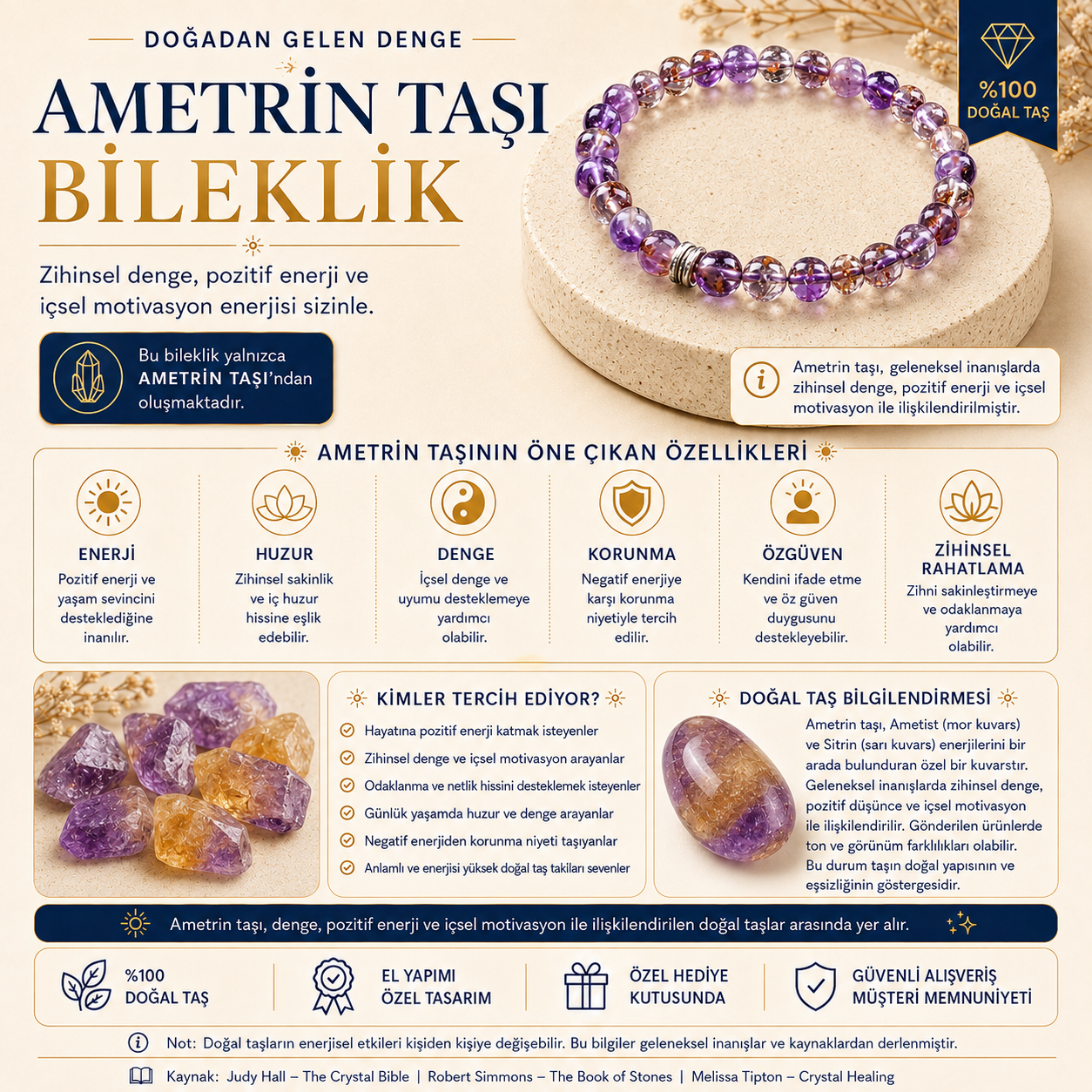 Ametrin Doğal Taş Bileklik