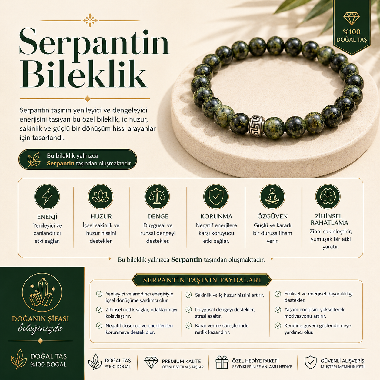 Serpantin Doğal Taş Bileklik