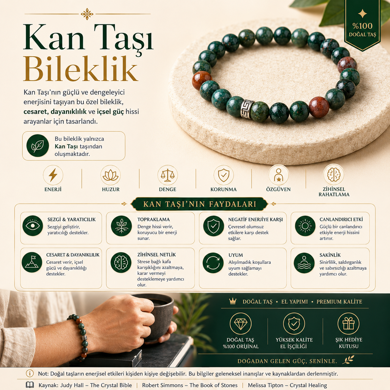 Kan Taşı Doğal Taş Bileklik