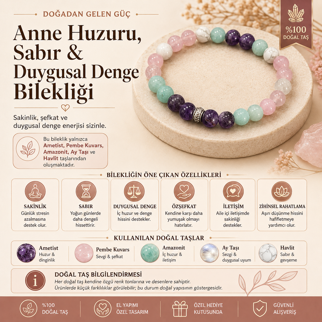 🌸 Anne Huzuru, Sabır & Duygusal Denge Bilekliği 🌸