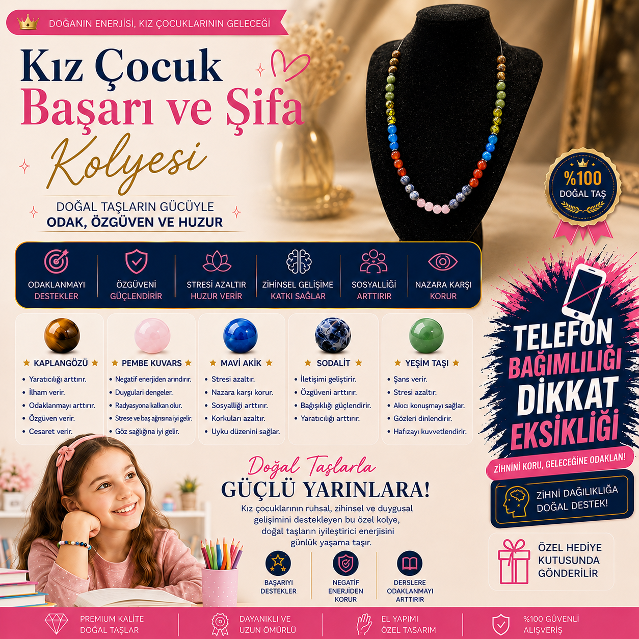 Kız Çocuk Başarı & Şifa Kolyesi