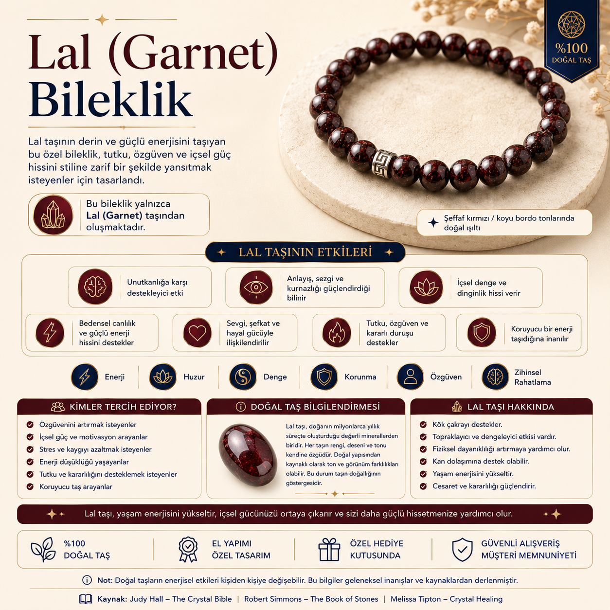 Lal (Garnet) Doğal Taş Bileklik