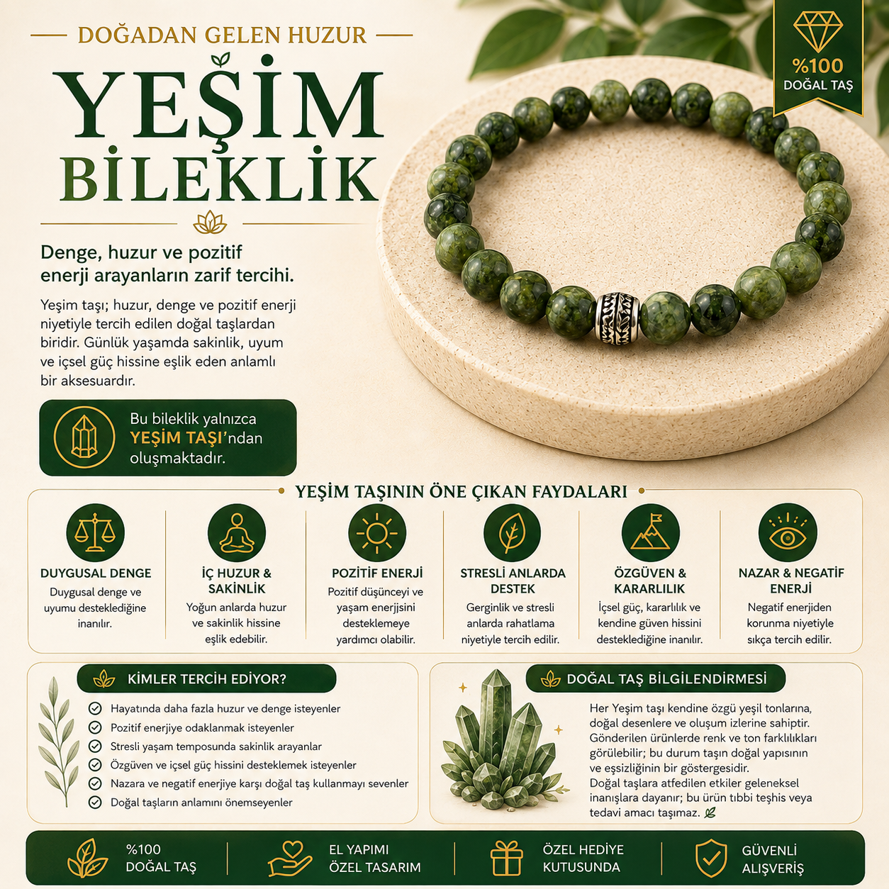 Yeşim Taşı Doğal Taş Bileklik
