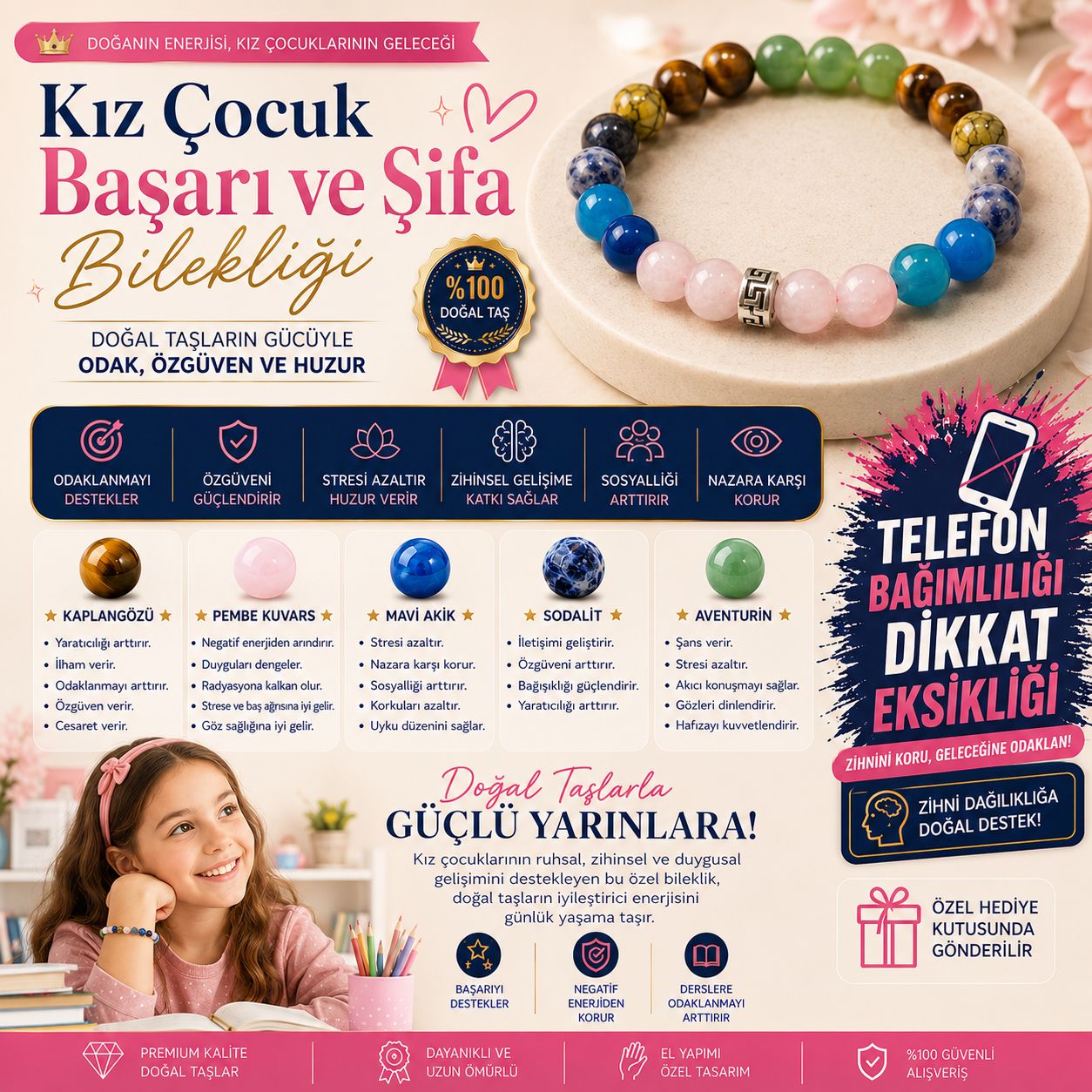 Kız Çocuk Başarı & Şifa Bilekliği