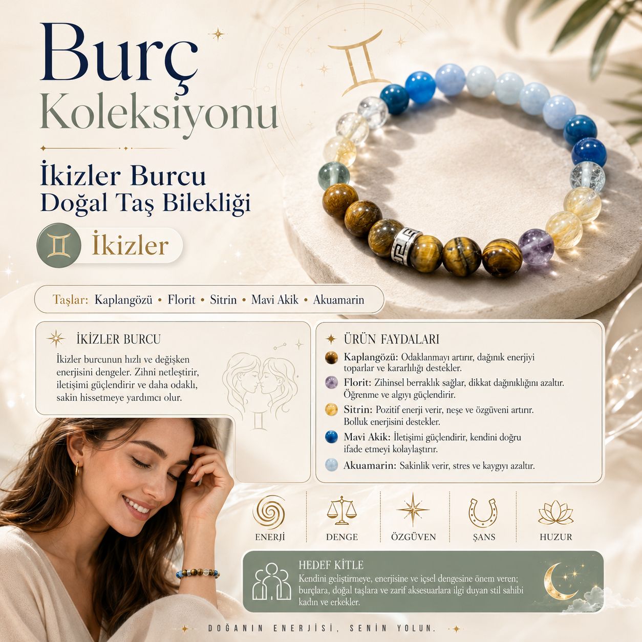 İkizler Burcu Doğal Taş Bilekliği | Burç Koleksiyonu