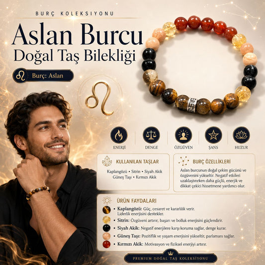 Aslan Burcu Doğal Taş Bilekliği | Burç Koleksiyonu