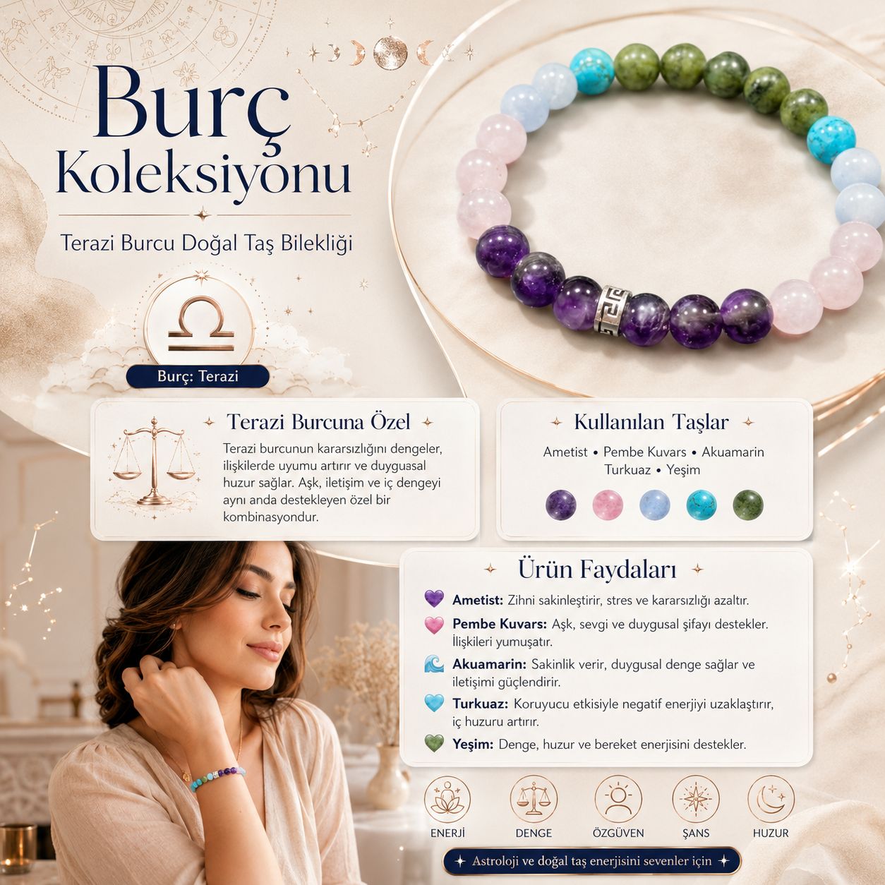 Terazi Burcu Doğal Taş Bilekliği | Burç Koleksiyonu