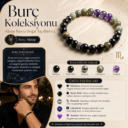 Akrep Burcu Doğal Taş Bilekliği | Burç Koleksiyonu