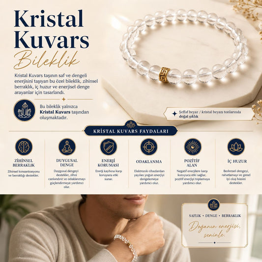 Kristal Kuvars Doğal Taş Bileklik