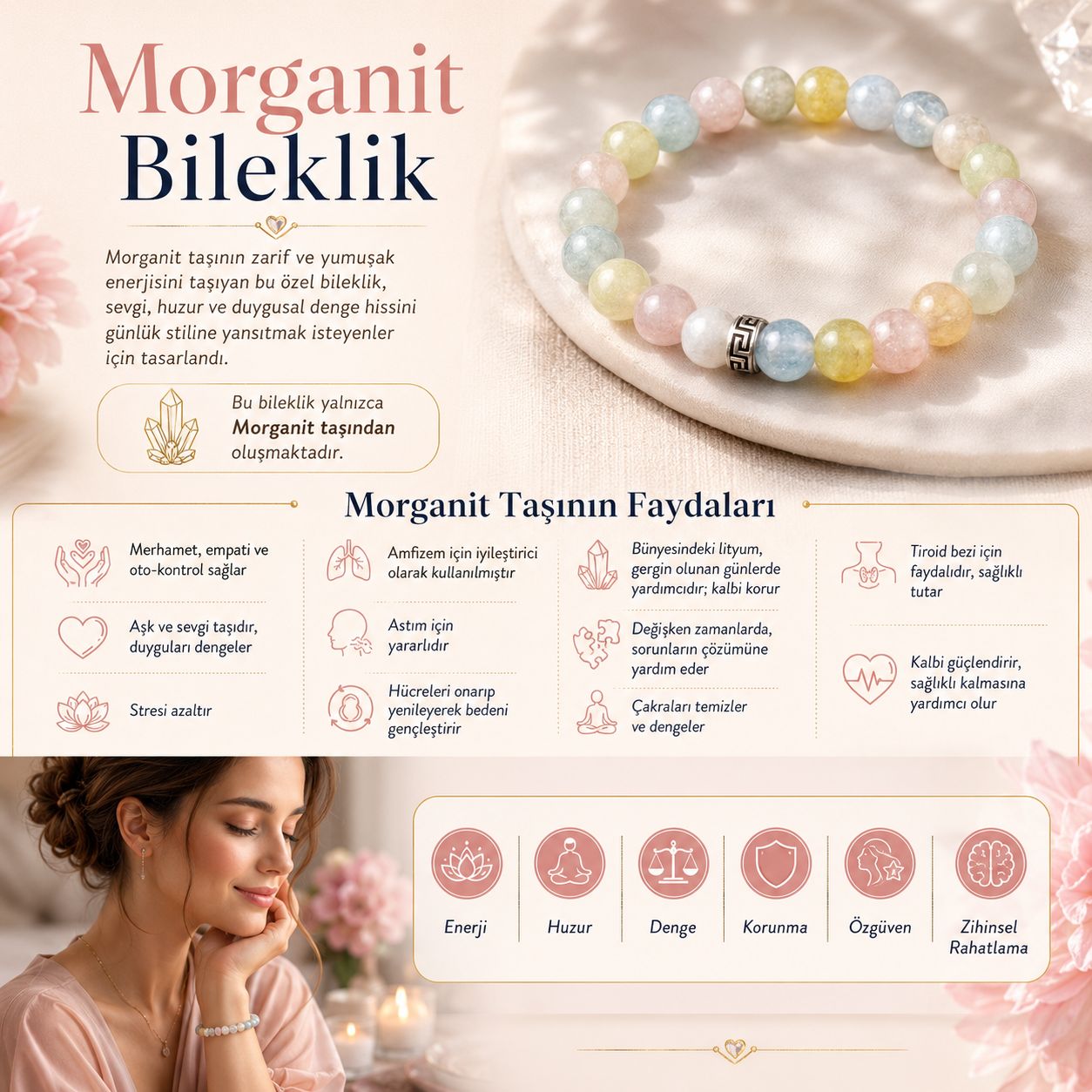 Morganit Doğal Taş Bileklik