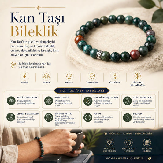 Kan Taşı Doğal Taş Bileklik