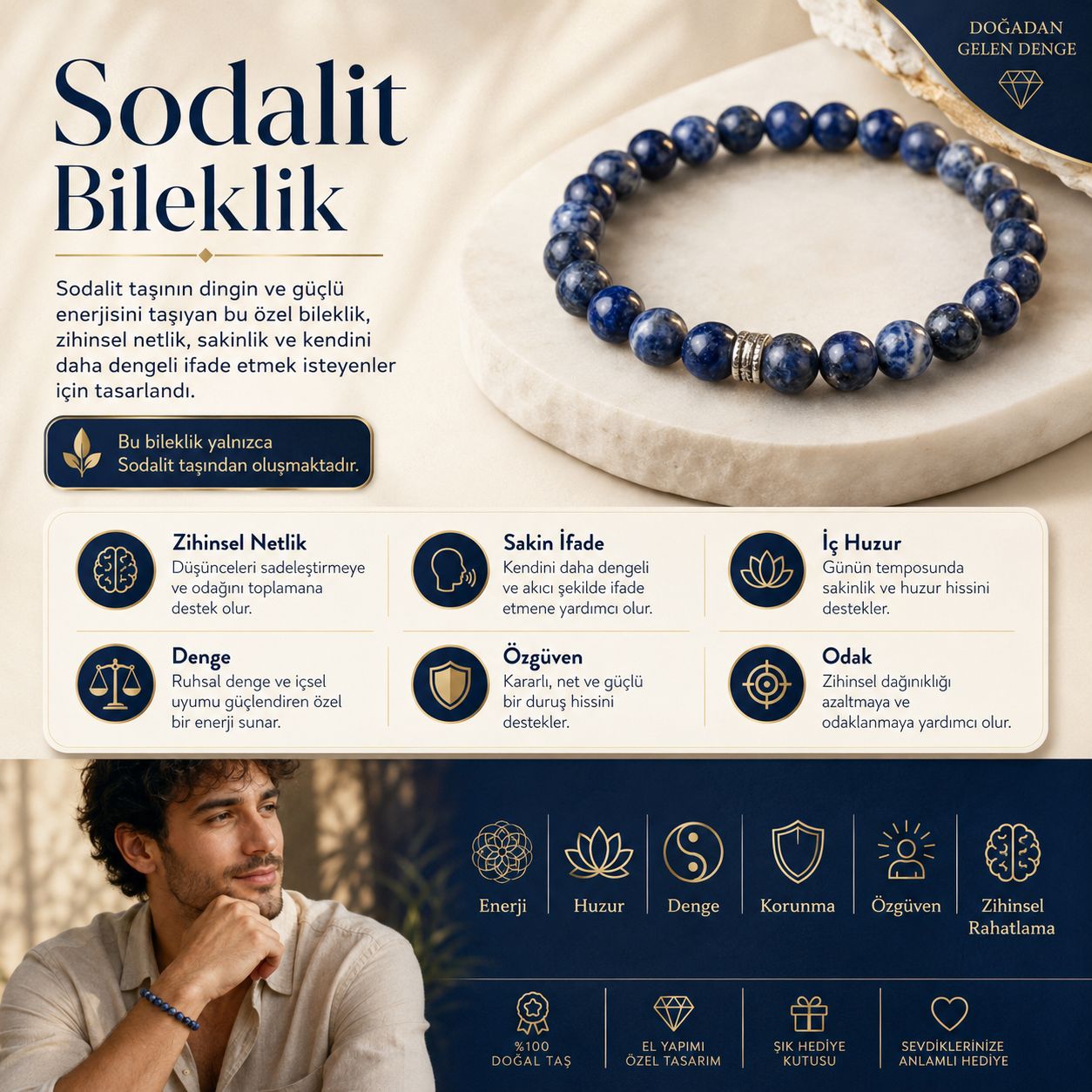Sodalit Doğal Taş Bileklik
