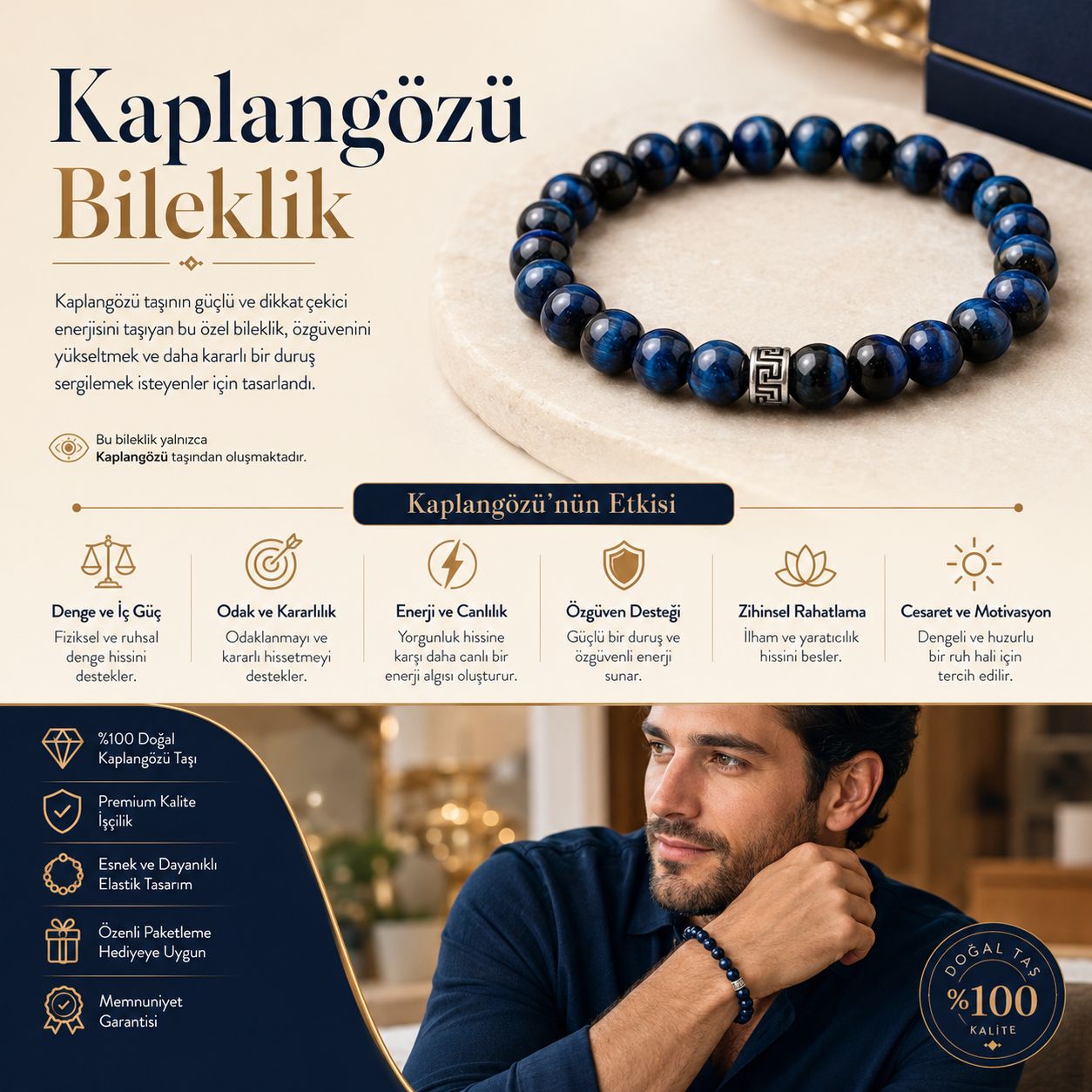 Kaplangözü Doğal Taş Bileklik (Lacivert)