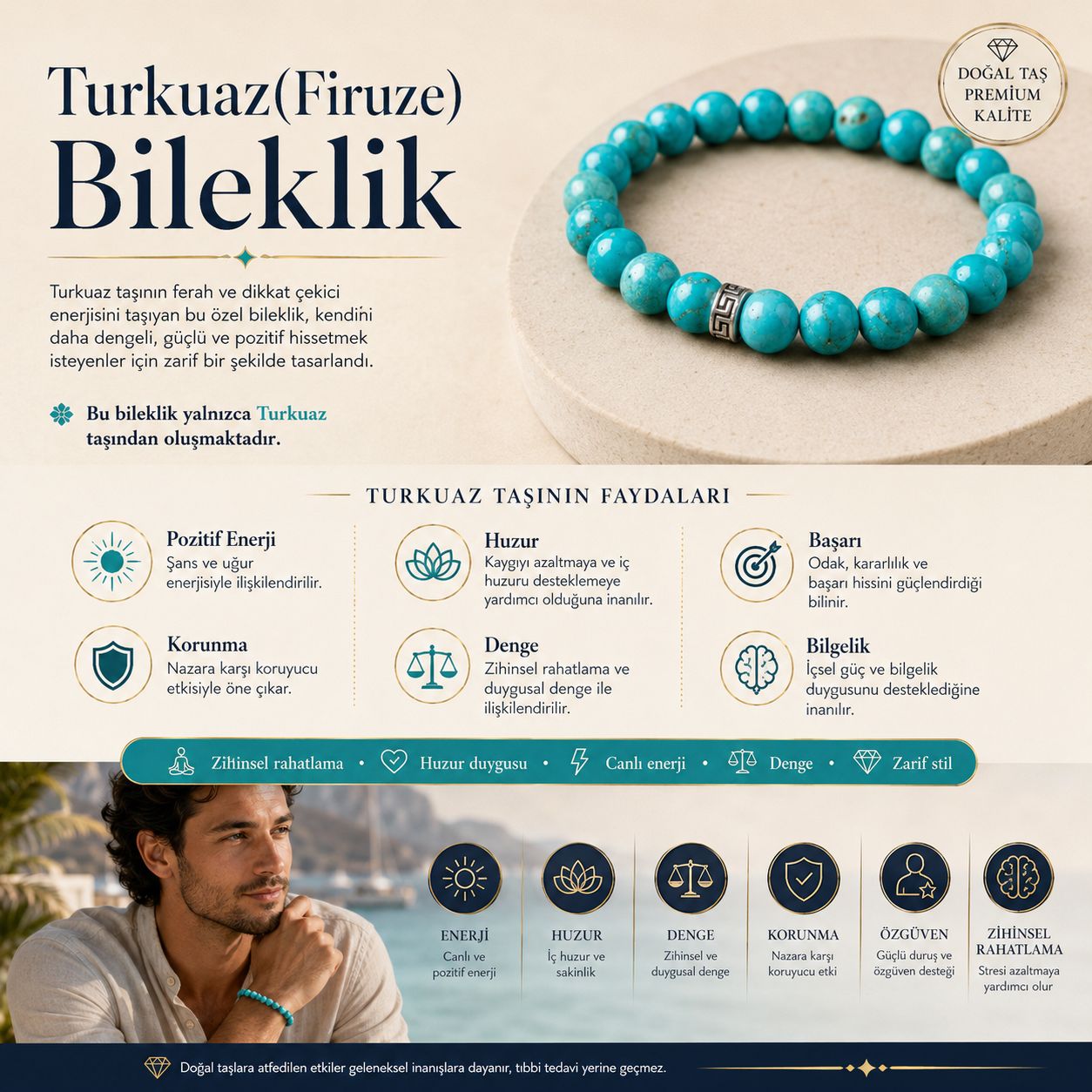 Turkuaz (Firuze) Doğal Taş Bileklik