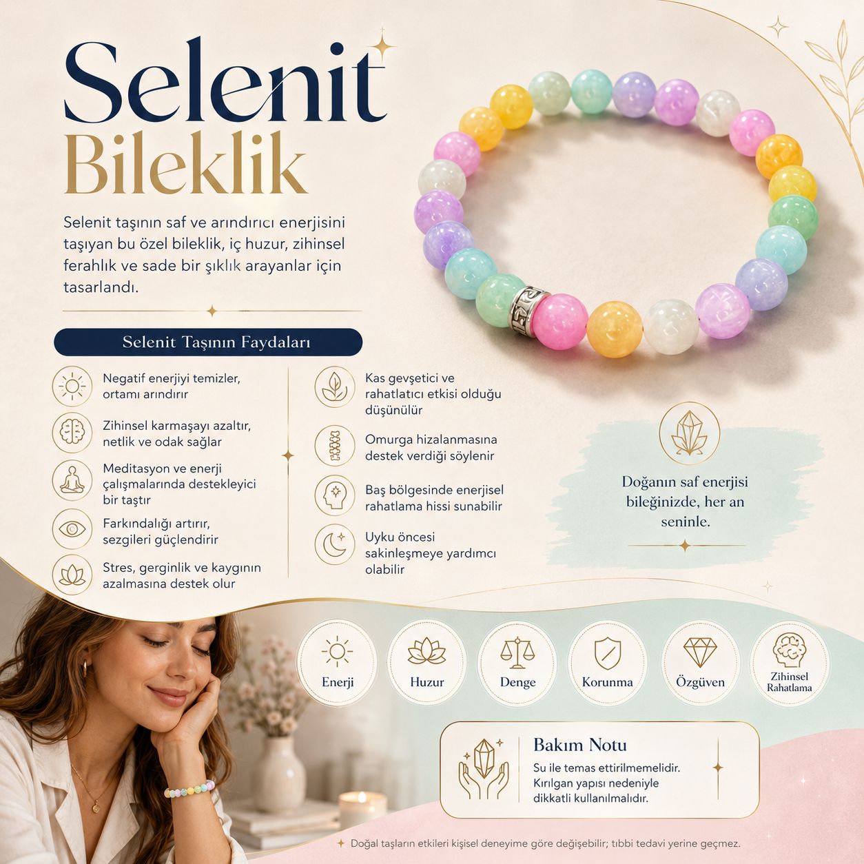 Selenit Doğal Taş Bileklik