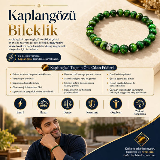 Kaplangözü Doğal Taş Bileklik (Yeşil)