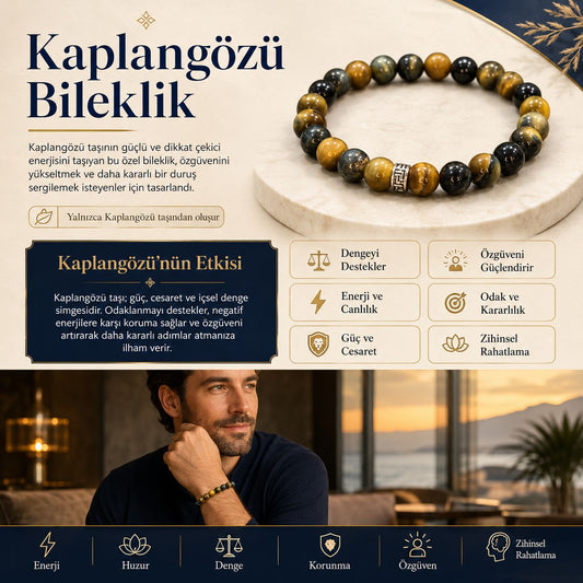Kaplangözü Doğal Taş Bileklik (Siyah-Kahve)