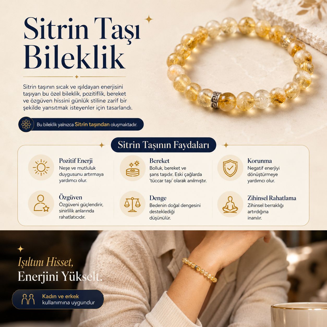 Sitrin Taşı Doğal Taş Bileklik