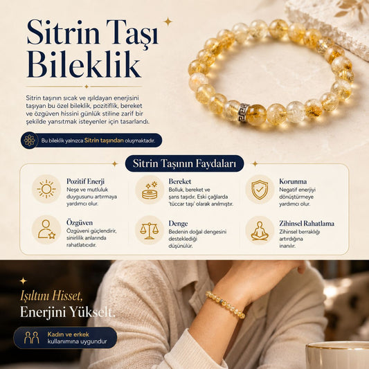 Sitrin Taşı Doğal Taş Bileklik