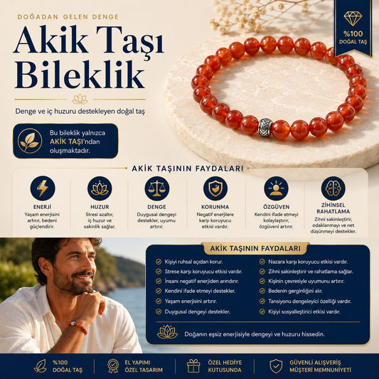 Akik Doğal Taş Bileklik