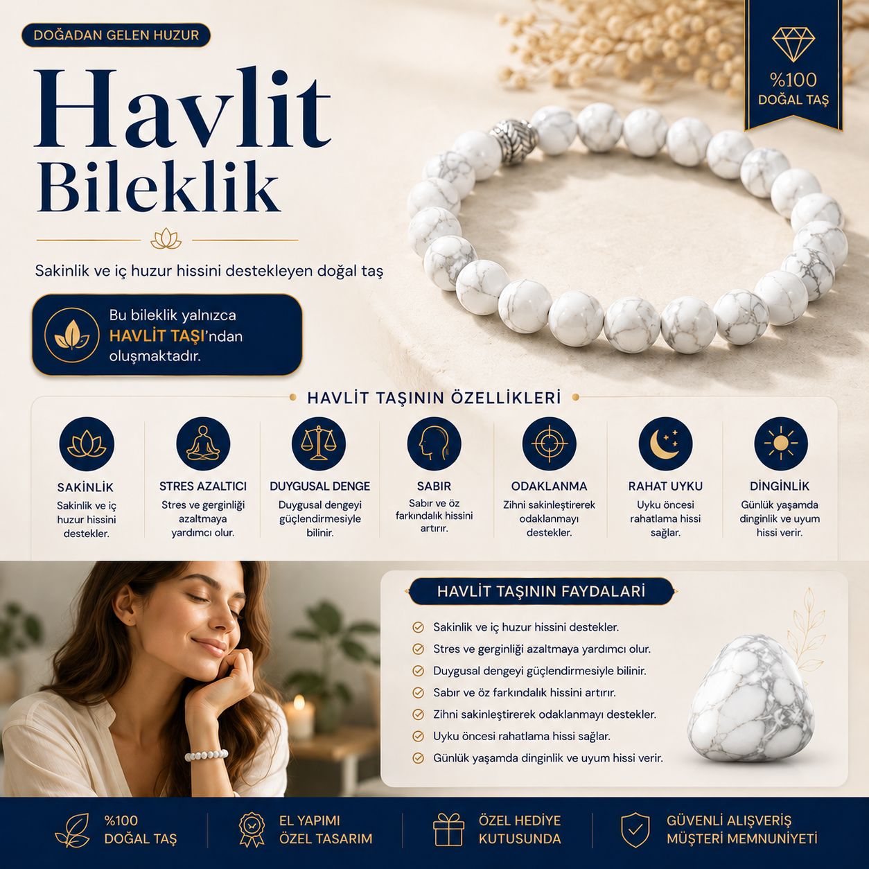Havlit Taşı Doğal Taş Bileklik