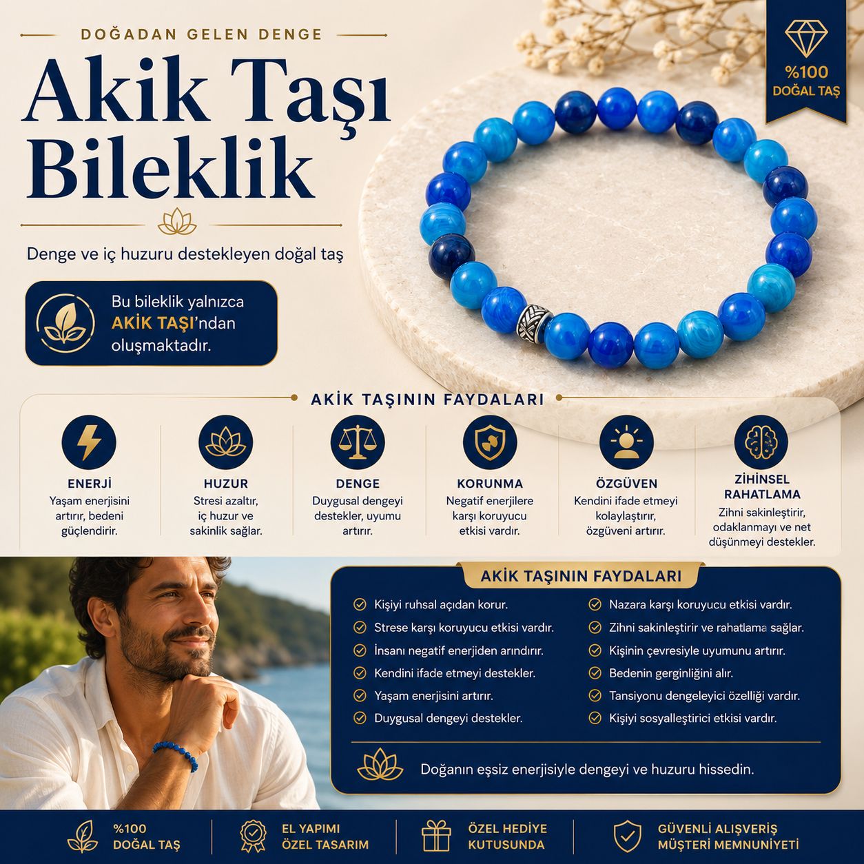 Akik Doğal Taş Bileklik