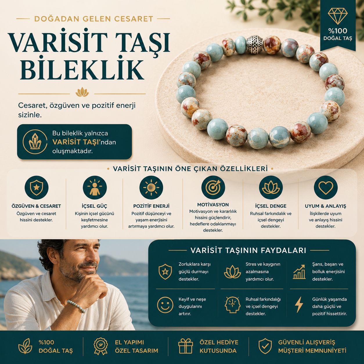 Varisit Taşı Doğal Taş Bileklik