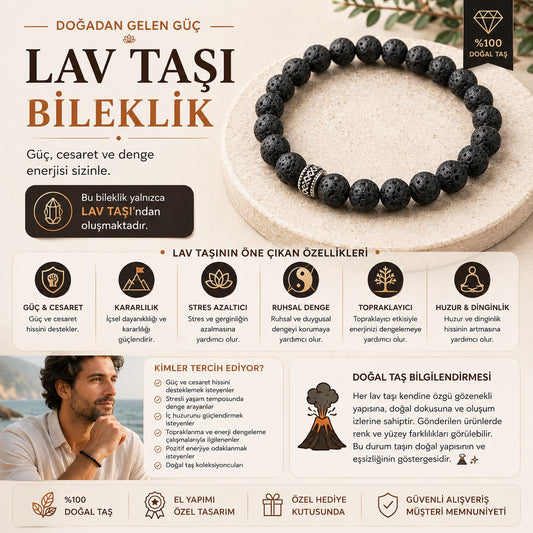 Lav Taşı Doğal Taş Bileklik