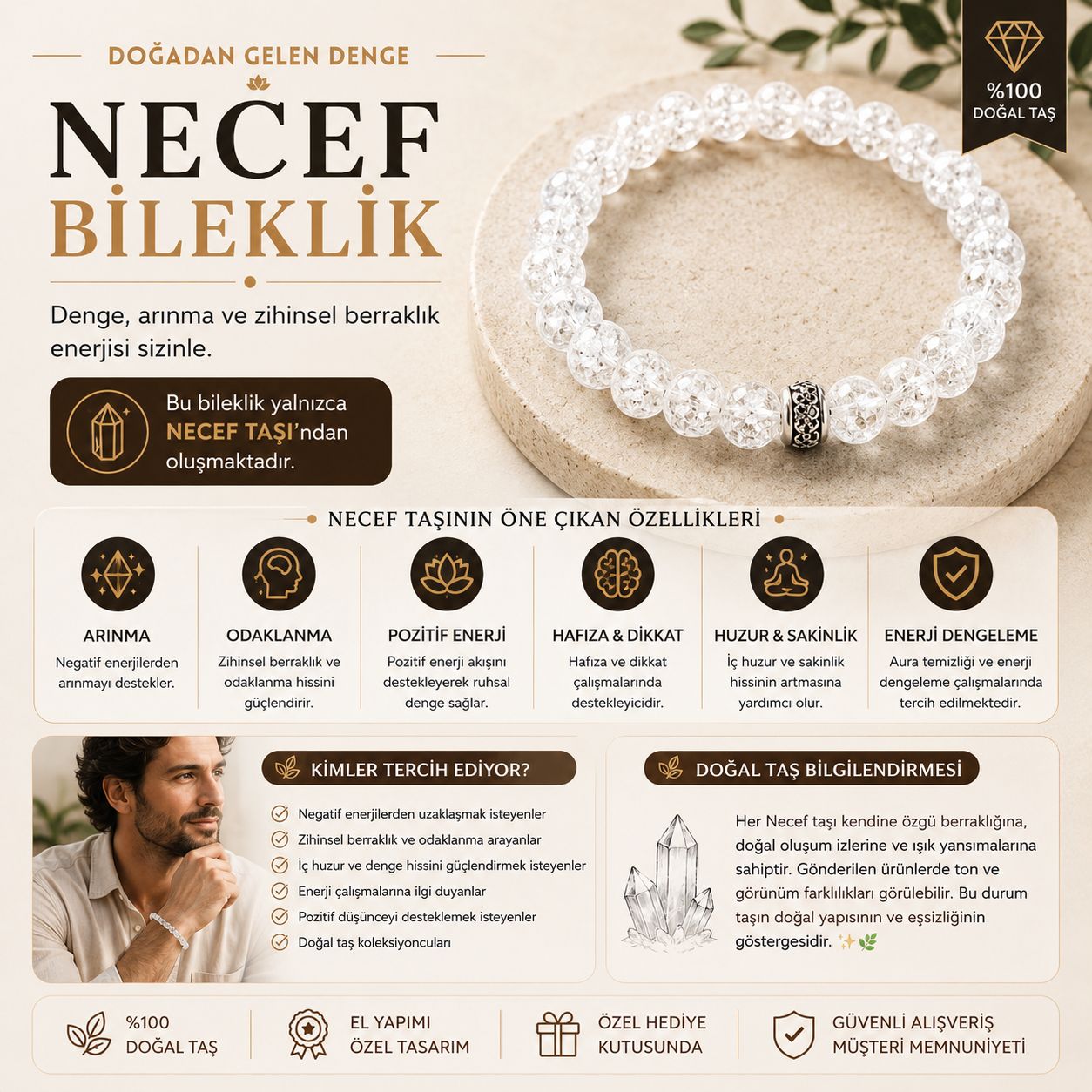 Necef Taşı Doğal Taş Bileklik