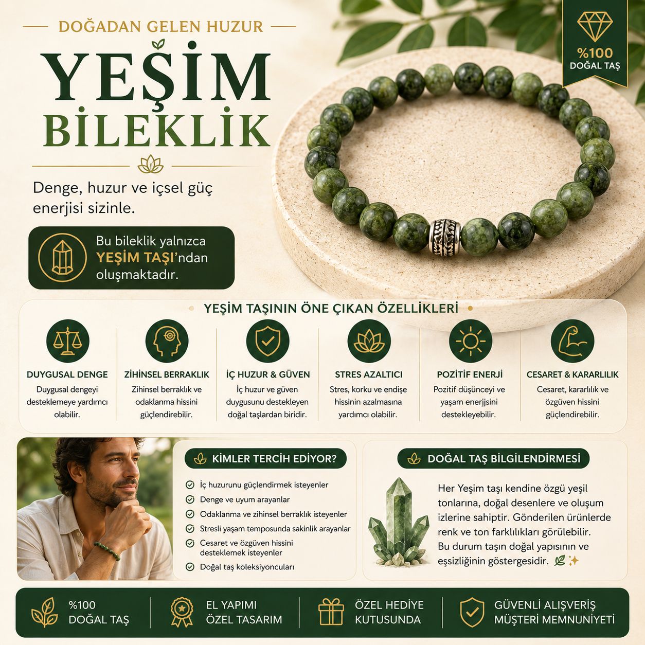 Yeşim Taşı Doğal Taş Bileklik