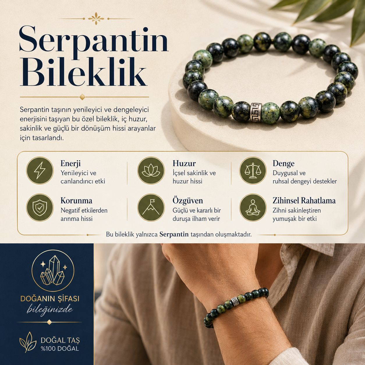 Serpantin Doğal Taş Bileklik